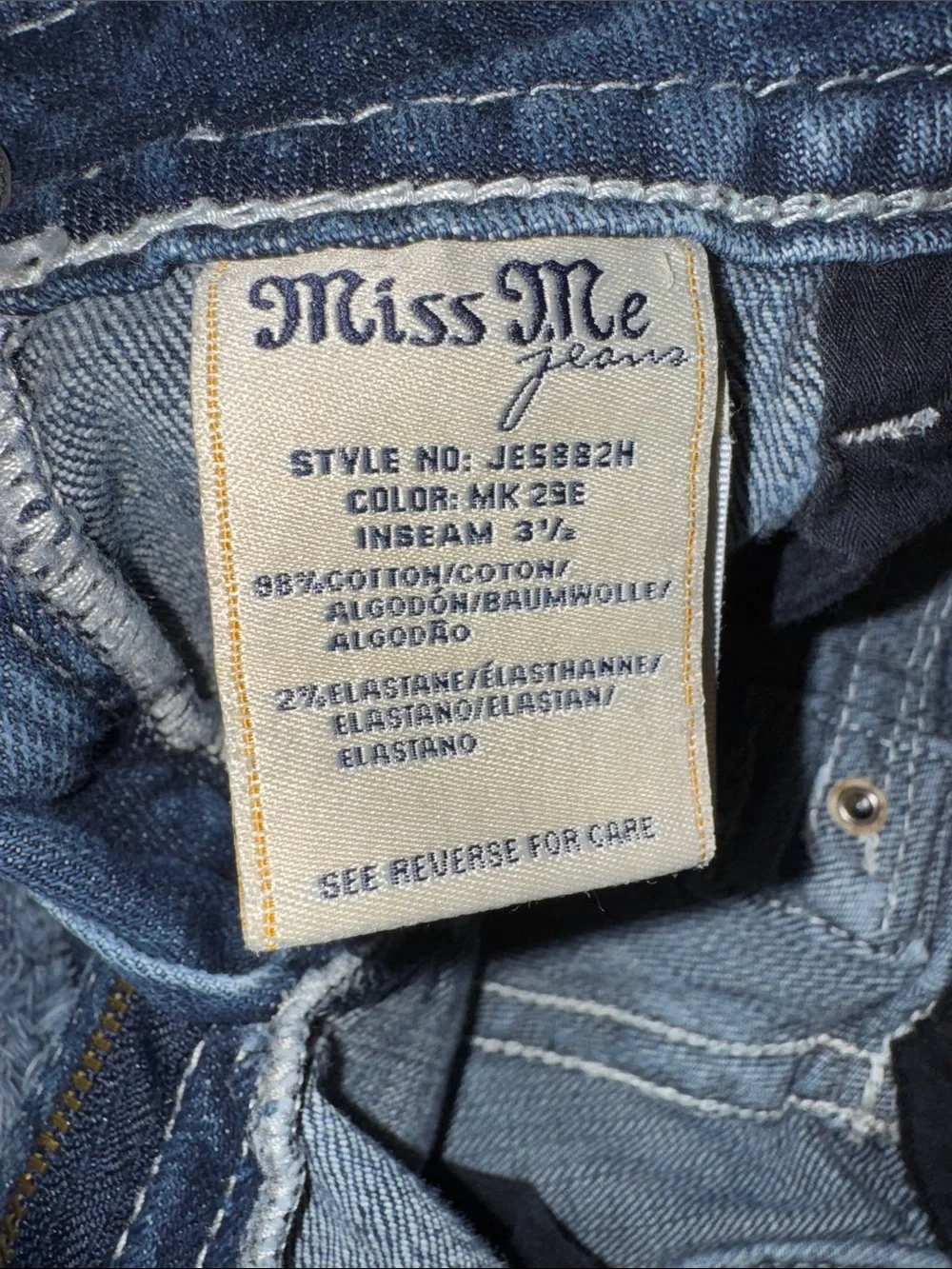 Y2K Miss Me Dark Indigo Embroidered Waist Denim Shorts